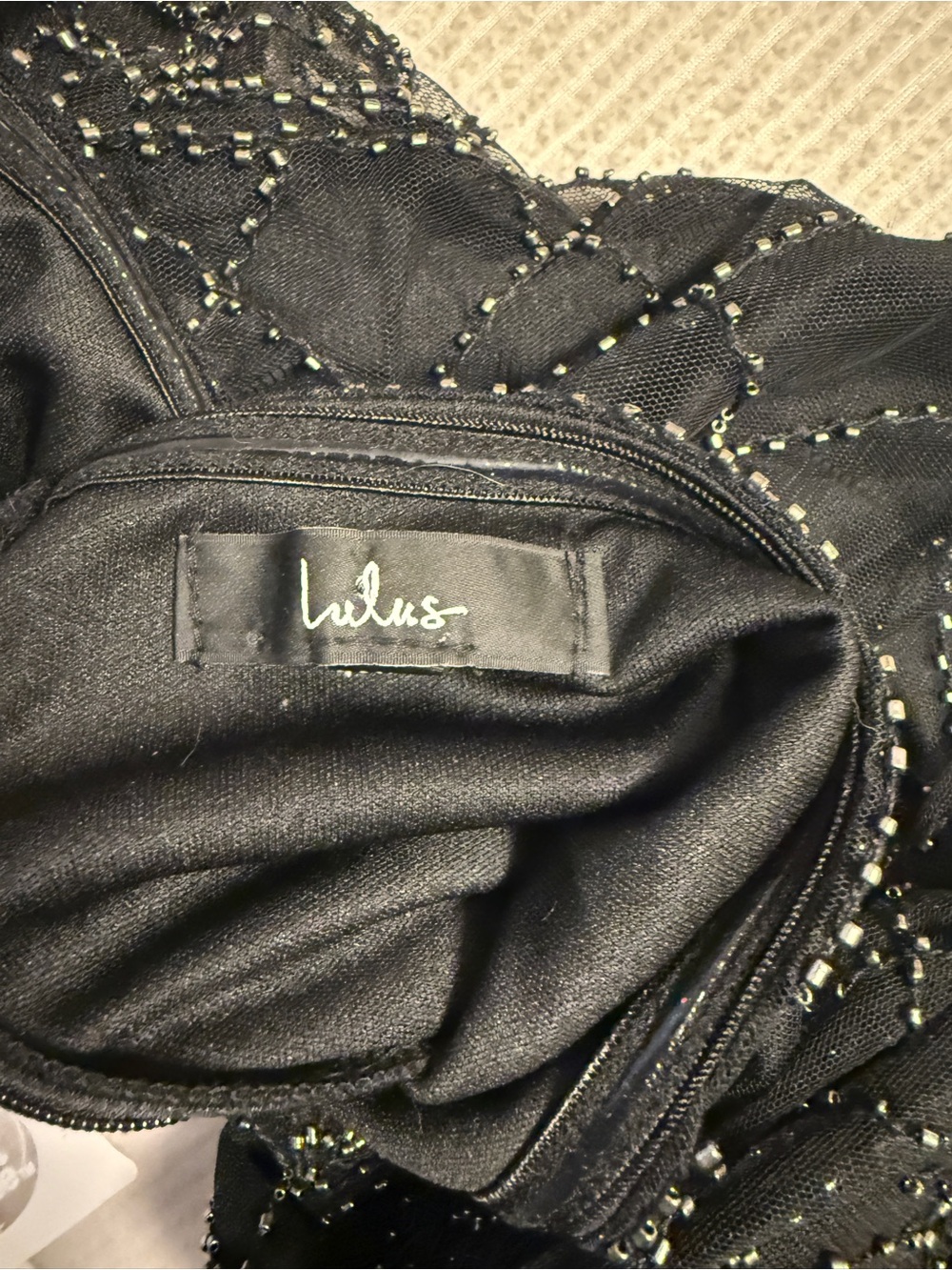 Lulu's Black Shimmery Dress Fabric with Extra Beads - Picture 4 of 4